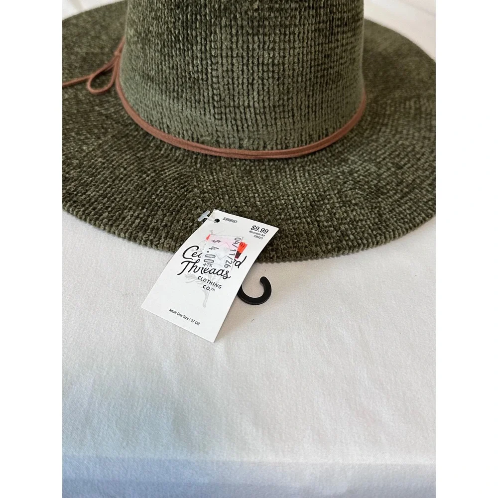 Wearable Art Fedora Hat‎ Adult One Size Olive Green NEW Textured Wide Brim Boho